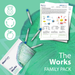 MaxGen The Works family pack with test tubes and educational materials on a green background